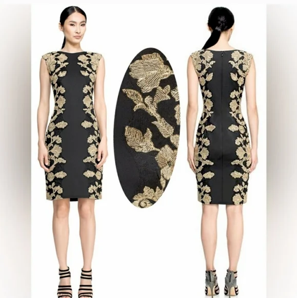 Tadashi Shoji Kami Dress Black & Gold  Knee length Sleeveless Size 6 Petite - Picture 3 of 16